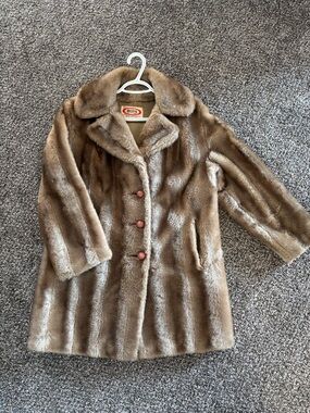 Vintage Rabbit Fur Coat with Button Front - Brown